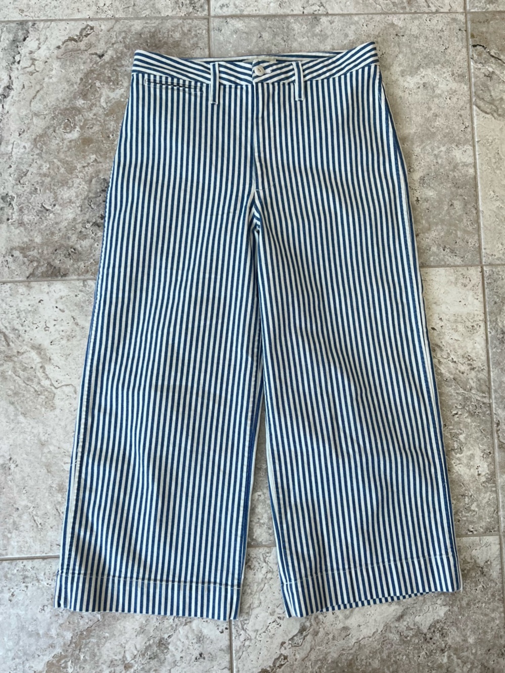 Madewell Emmett Wide-Leg Crop Pants, Navy Blue and White Railroad Stripe, sz 31 - Picture 2 of 10
